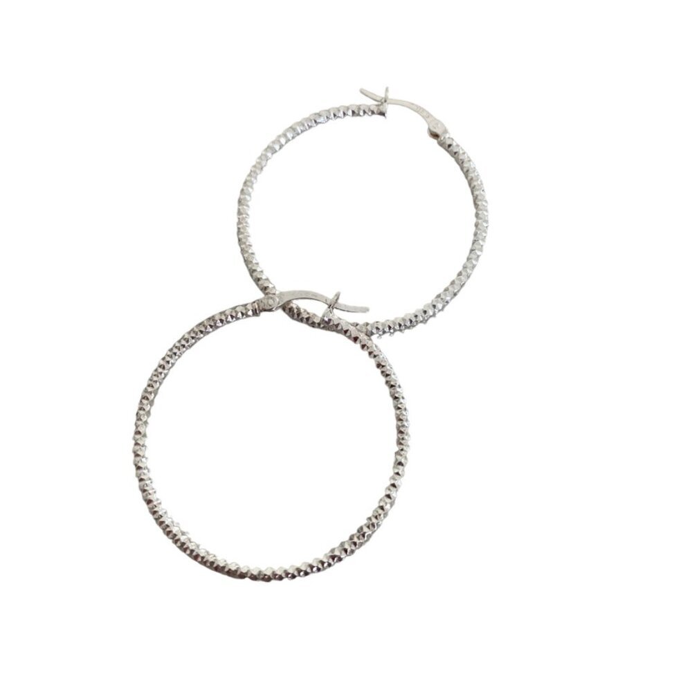 Textured sterling silver hoops signed BS Hammered 1.5"